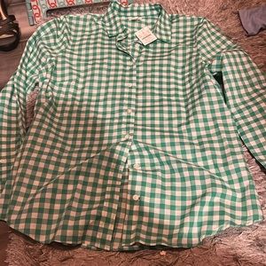 NWT J Crew green and white checkered shirt